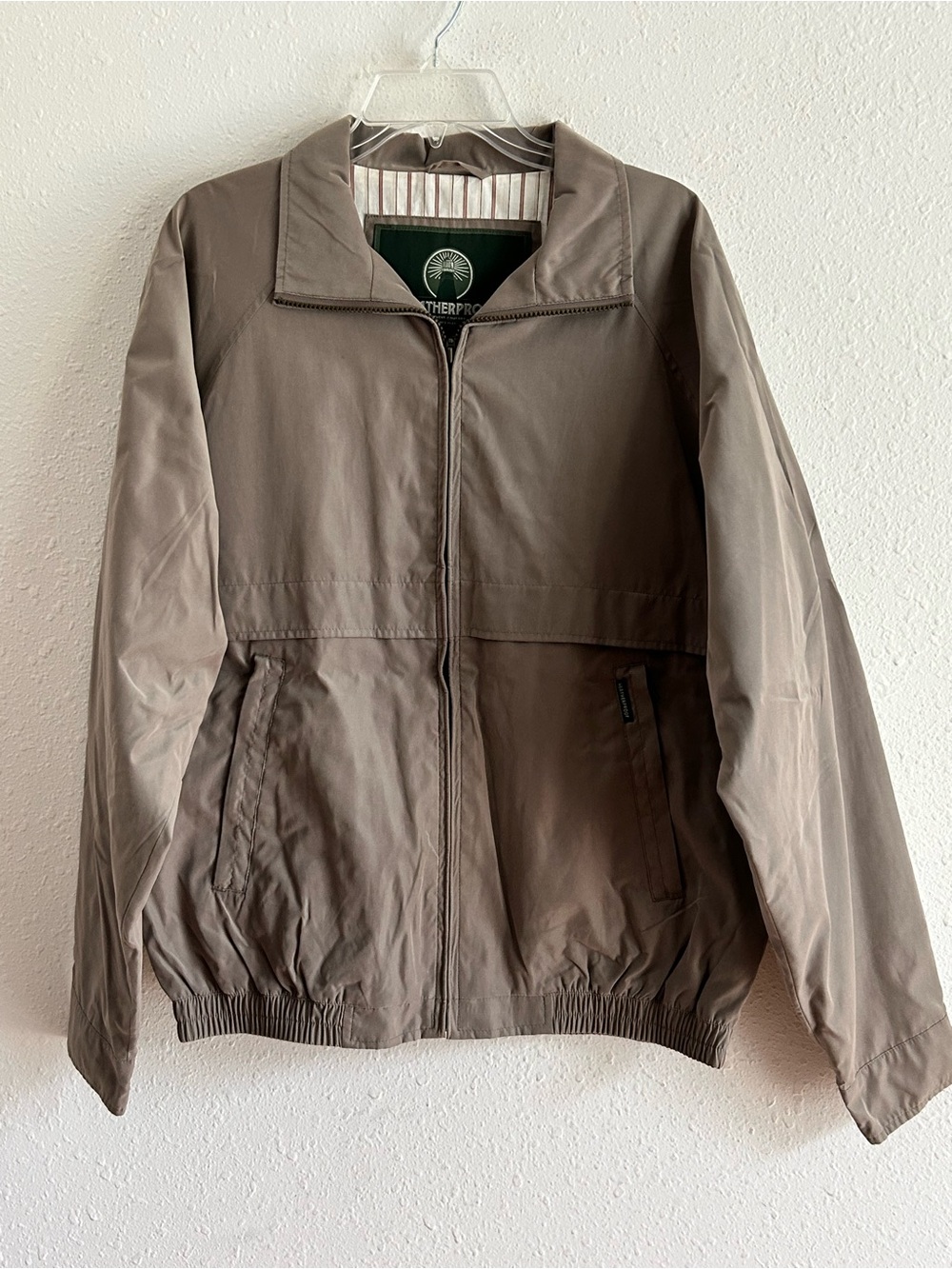 WEATHERPROOF Bomber Jacket Mens Size M Tan Beige Khaki Microfiber Golf Outdoor